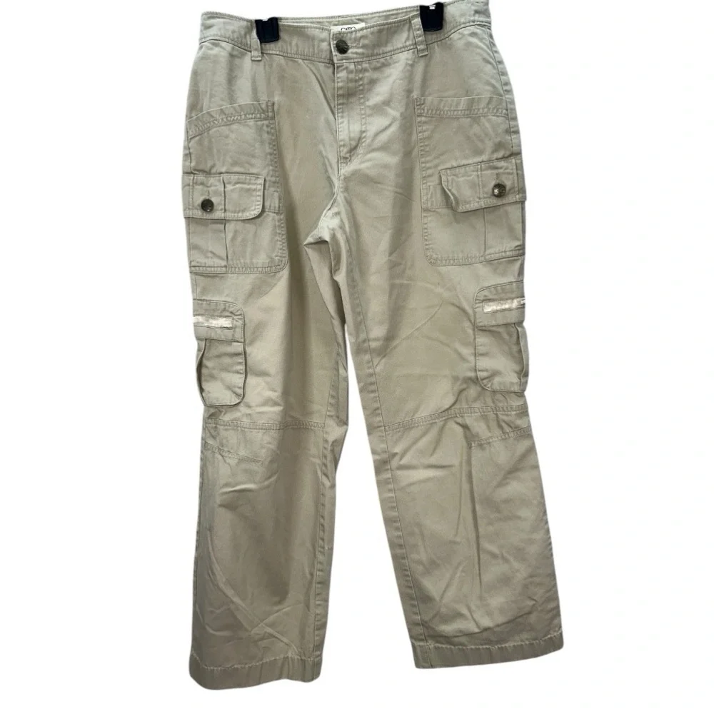 Cato Women Pants 8 Beige Capri Rhinestone City Contemporary Stretch Cargo Modern